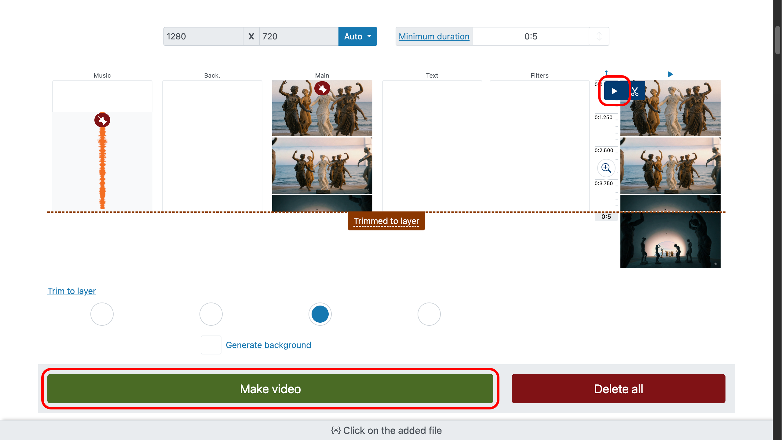 Add music to your video — preview and create the combined video