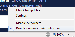 在 Internet Explorer 中关闭 moviemakeronline.com 的 Adblock Plus